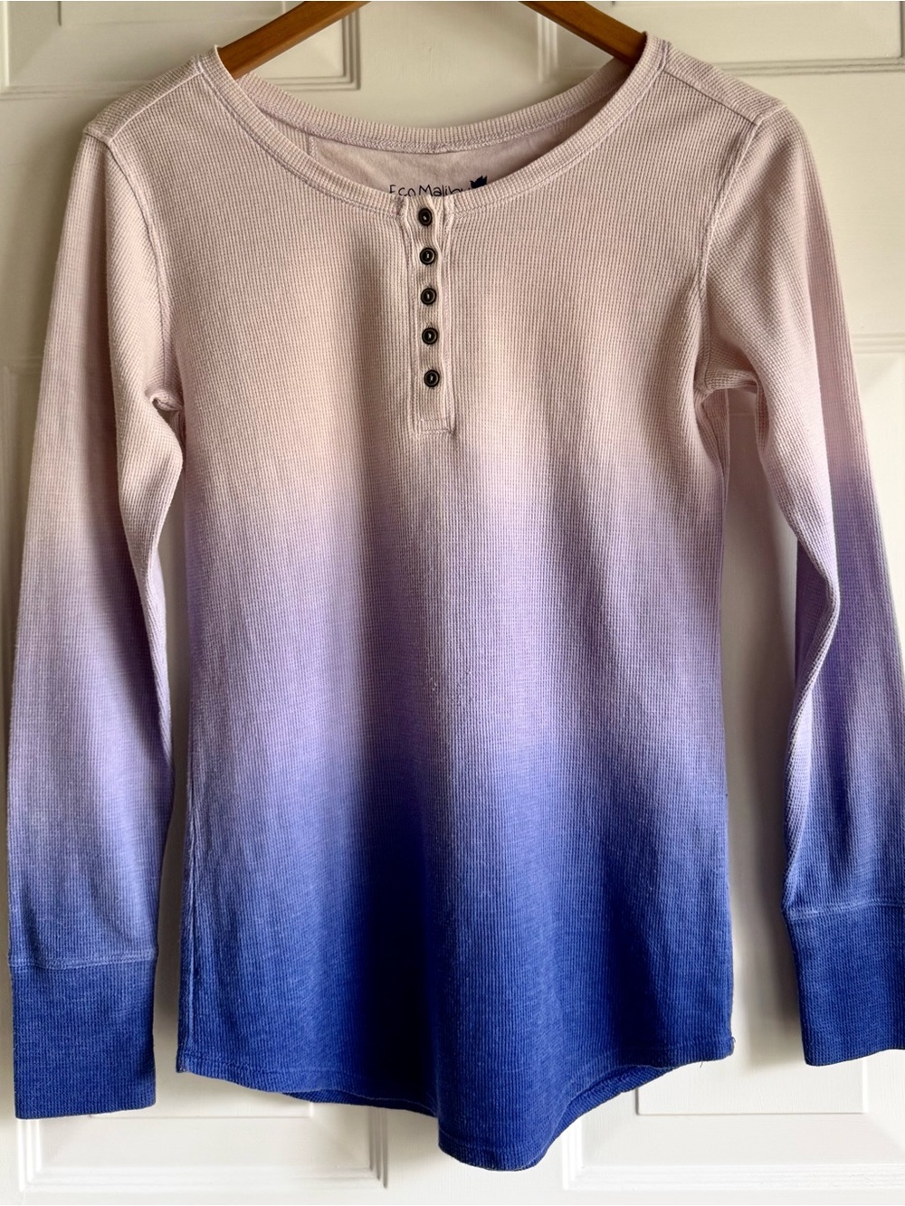 Eco Malibu Ombre Thermal Henley Top Blue White Organic Cotton Boho Casual